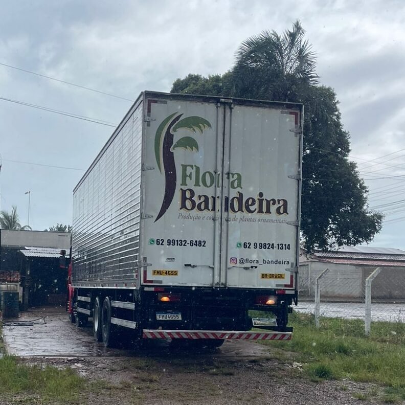 Caminhão Bitruck baú vermelho limpo na base do Lava Jato Destak em Inhumas